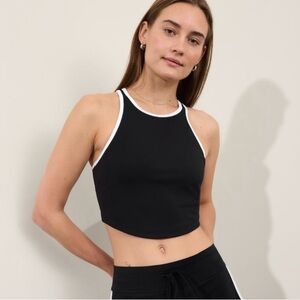 Athleta SeaBreeze Bikini Black Crop Top with White Trim size large